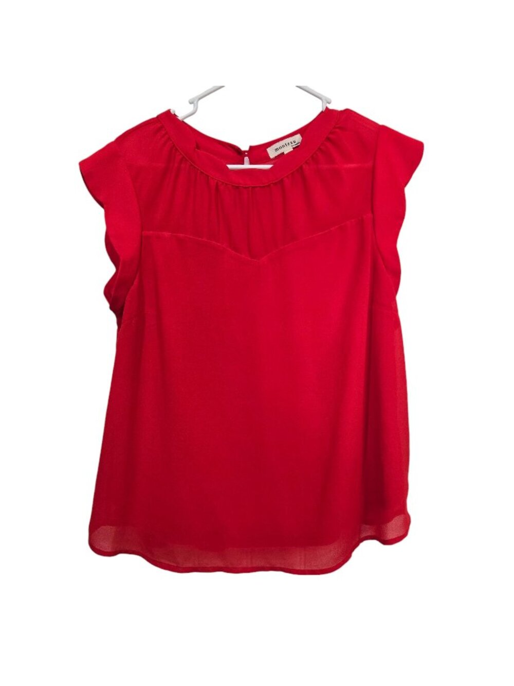 Monteau Los Angeles Red Blouse Size XL Ruffle Short Sleeve Top Lightweight